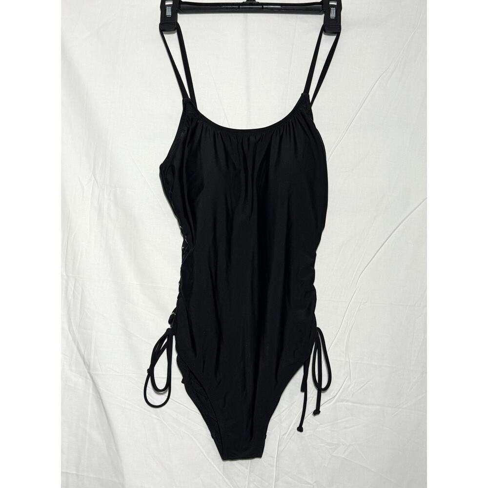 Sun & Sea Swimsuit Womens 14 Black One Piece Tie Sides Vacation Beachwear‎ New